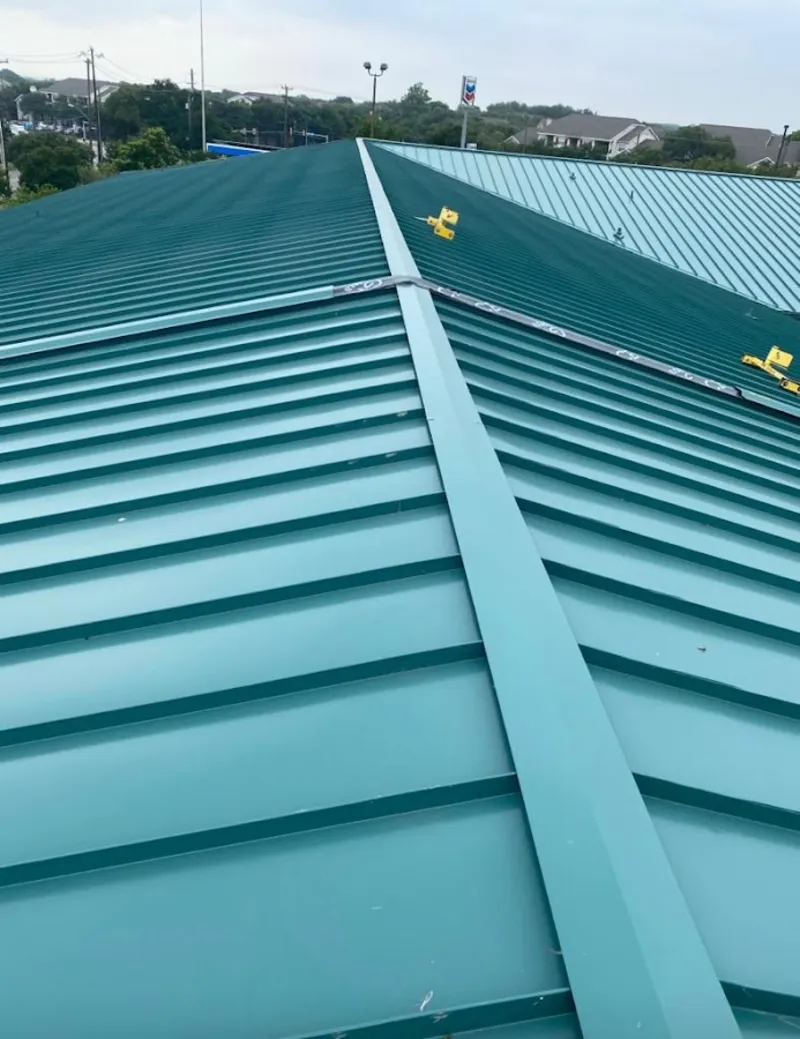 Green commercial metal roof ridge and valley for Metal Roof Repair in North Highlands